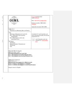 2nd 3rd Committee Draft OIML/2CD3CD Date: April, August 2014 Reference number: OIML R60-1 2CD3CD Supersedes document: R60 (2000)