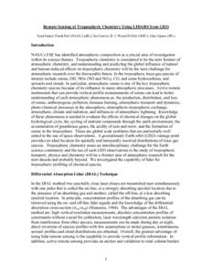 Remote Sensing of Tropospheric Chemistry Using LIDARS from GEO Syed Ismail, Frank Peri (NASA LaRC); Jan Gervin, H. J. Wood (NASA GSFC); Gary Spiers (JPL) Introduction NASA’s ESE has identified atmospheric composition a