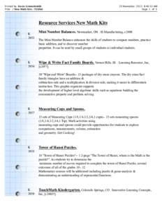 Printed by: Kevin Greenshields Title: / New Math Kits : YESNet 20 November, 2013 8:46:53 AM Page 1 of 5