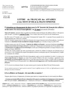 Pour l’amour des mots, le bonheur d’entreprendre, la découverte des cultures. _____________________________  APFA