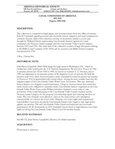 ARIZONA HISTORICAL SOCIETY 949 East Second Street Tucson, AZ[removed]Library and Archives[removed]Fax: ([removed]removed]