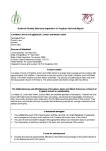 National Society Statutory Inspection of Anglican Schools Report Crowlees Church of England (VC) Junior and Infant School Springfield Park Parker Lane Mirfield WF14 9PD
