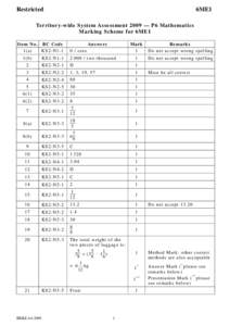 Restricted  6ME1 Territory-wide System Assessment 2009 — P6 Mathematics Marking Scheme for 6ME1