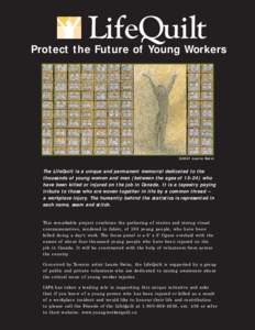 Protect the Future of Young Workers  ©2001 Laurie Swim The LifeQuilt is a unique and permanent memorial dedicated to the thousands of young women and men (between the ages of[removed]who