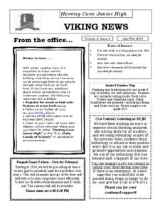 Herring Cove Junior High  VIKING NEWS From the office...  Volume 3, Issue 4