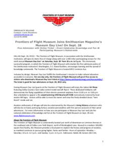 IMMEDIATE RELEASE Contact: Carla Meadows [removed[removed]Frontiers of Flight Museum Joins Smithsonian Magazine’s