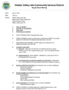 9  Hidden Valley Lake Community Services District Regular Board Meeting  DATE: