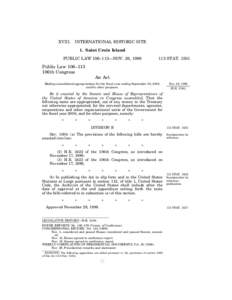 XVIII.  INTERNATIONAL HISTORIC SITE 1. Saint Croix Island  PUBLIC LAW 106–113—NOV. 29, 1999
