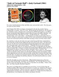 “Judy at Carnegie Hall”—Judy Garland[removed]Added to the National Registry: 2003 Essay by Cary O’Dell Original album
