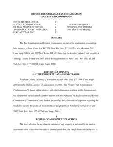 BEFORE THE NEBRASKA TAX EQUALIZATION AND REVIEW COMMISSION IN THE MATTER OF THE EQUALIZATION OF VALUE OF REAL PROPERTY WITHIN ANTELOPE COUNTY, NEBRASKA,