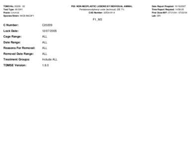 TDMS NoTest Type: 90-DAY Route: GAVAGE Species/Strain: MICE/B6C3F1  P09: NON-NEOPLASTIC LESIONS BY INDIVIDUAL ANIMAL