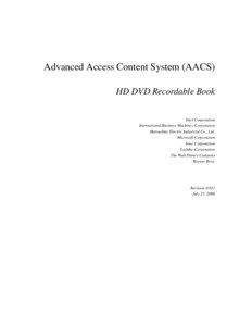 Advanced Access Content System (AACS) HD DVD Recordable Book Intel Corporation