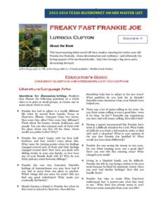 [removed]TEXAS BLUEBONNET AWARD MASTER LIST  FREAKY FAST FRANKIE JOE Lutricia Clifton  Grades 4–7