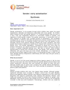 Encyclopedia - Gender: early socialization - Synthesis