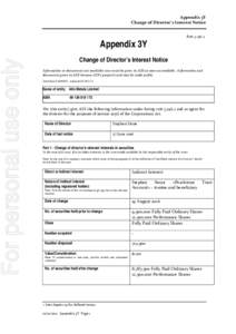 Appendix 3Y Change of Director’s Interest Notice For personal use only  Appendix 3Y
