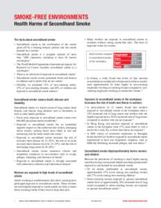 SMOKE-FREE ENVIRONMENTS  Health Harms of Secondhand Smoke The facts about secondhand smoke •	 Secondhand smoke is the combination of the smoke given off by a burning tobacco product and the smoke