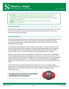 What’s a Watt? Activity Guide  Which appliances use more power?   