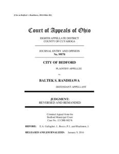 [Cite as Bedford v. Randhawa, 2014-Ohio[removed]Court of Appeals of Ohio EIGHTH APPELLATE DISTRICT COUNTY OF CUYAHOGA