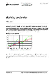 Prices and Costs[removed]Building cost index 2013, June  Building costs grew by 0.9 per cent year-on-year in June