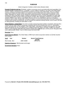 134  RUBIDIUM (Data in kilograms of rubidium content unless otherwise noted) Domestic Production and Use: Worldwide, rubidium occurrences may be associated with zoned pegmatites in the minerals pollucite, a source of ces