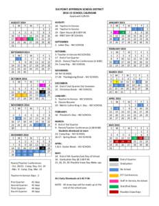 ELK POINT-JEFFERSON SCHOOL DISTRICT[removed]SCHOOL CALENDAR Approved[removed]AUGUST 2014 S M T