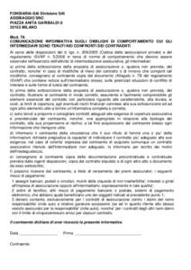 FONDIARIA-SAI Divisione SAI ASSIBAGGIO SNC PIAZZA ANITA GARIBALDI[removed]MILANO Mod. 7A COMUNICAZIONE INFORMATIVA SUGLI OBBLIGHI DI COMPORTAMENTO CUI GLI