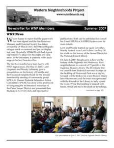 Newsletter for WNP Members  Summer 2007 WNP News