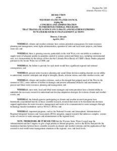 Position No[removed]Amends Position #321) RESOLUTION of the WESTERN STATES WATER COUNCIL urging the