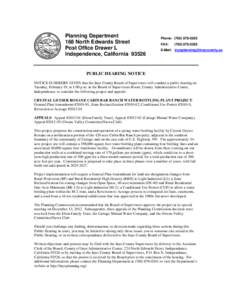 Planning Department 168 North Edwards Street Post Office Drawer L Independence, California[removed]Phone: ([removed]