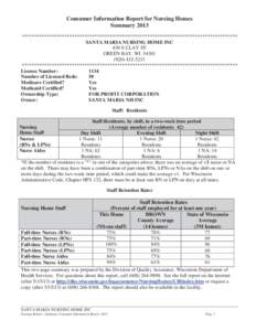 Consumer Information Report for Nursing Homes Summary 2013 ************************************************************************************** SANTA MARIA NURSING HOME INC 430 S CLAY ST GREEN BAY, WI 54301