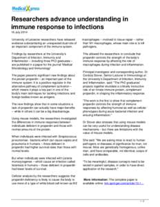 Researchers advance understanding in immune response to infections