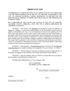 ORDINANCE 1029 AN ORDINANCE TO AMEND SECTION 2.02; TO AMEND SECTION 5.05, SUBSECTION 3 OF THE ZONING ORDINANCES OF THE CITY OF ASHLAND, AS PROVIDED IN THE CITY OF ASHLAND MUNICIPAL ZONING ORDINANCE; TO PROVIDE FOR THE EF