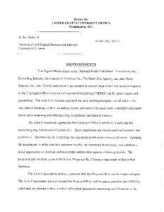 Before the UNITED STATES COPYRIGHT OFFICE Washington, D.C. In the Matter of: Docket No[removed]Mechanical and Digital Phonorecord Delivery