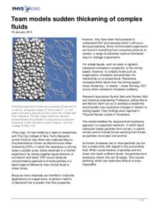 Team models sudden thickening of complex fluids