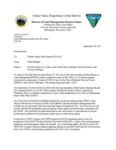 United States Department of the Interior Bureau of Land Management-Eastern States Northeastern States Field Office 626 East Wisconsin A venue, Suite 200 Milwaukee, Wisconsin[removed]IN REPLY REFER TO: