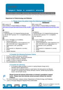 CLASP Changes in Lifestyle are Successful in Partnership Princess Margaret Hospital Lifestyle and Weight Management Program Department of Endocrinology and Diabetes 1) Please ensure the patient meets the following Inclus