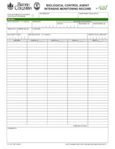 BIOLOGICAL CONTROL AGENT INTENSIVE MONITORING RECORD DATA ENTERED INTO INVASIVE ALIEN PLANT PROGRAM  ENTERED BY