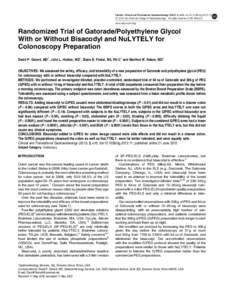 Randomized Trial of Gatorade&sol;Polyethylene Glycol With or Without Bisacodyl and NuLYTELY for Colonoscopy Preparation