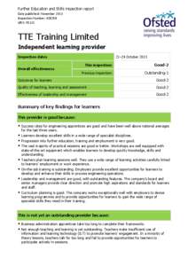 Further Education and Skills inspection report Date published: November 2013 Inspection Number: [removed]URN: [removed]TTE Training Limited