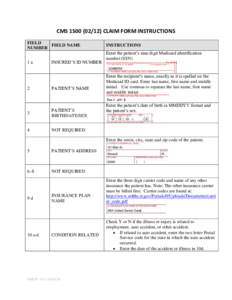 CMS[removed]CLAIM FORM INSTRUCTIONS FIELD FIELD NAME NUMBER 1a