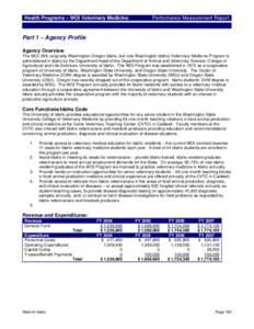 Health Programs – WOI Veterinary Medicine  Performance Measurement Report Part 1 – Agency Profile Agency Overview