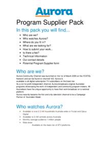 Program Supplier Pack In this pack you will find... • • • •