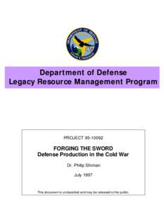 Department of Defense Legacy Resource Management Program PROJECT[removed]FORGING THE SWORD