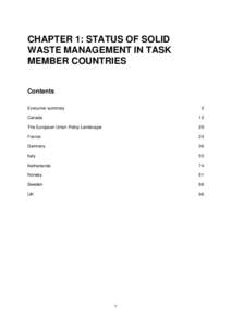 CHAPTER 1: STATUS OF SOLID WASTE MANAGEMENT IN TASK MEMBER COUNTRIES Contents Executive summary
