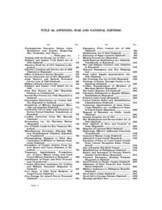 TITLE 50, APPENDIX—WAR AND NATIONAL DEFENSE  Act Proclamations, Executive Orders, Joint Resolutions and Treaties Respecting