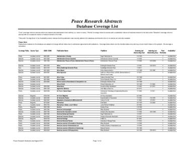 Peace Research Abstracts Database Coverage List 