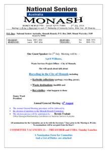 BRANCH NEWSLETTER - ISSUE FIFTY-THREE Meetings 1.15 for 1.30pm start on each 1 st  2nd July, 2014