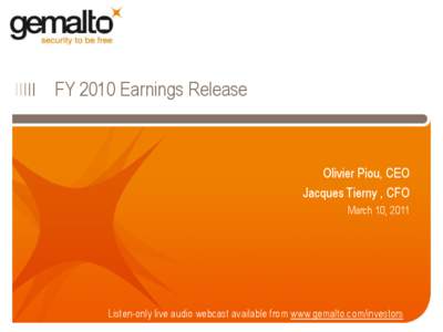 Gemalto FY 2010 Earnings Release presentation