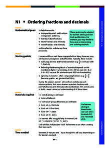 Ordering fractions and decimals  Mathematical goals To help learners to: 앫 interpret decimals and fractions
