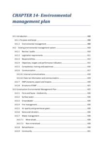 CHAPTER 14- Environmental management plan 14.1 Introduction ................................................................................................................... Purpose and Scope ...............